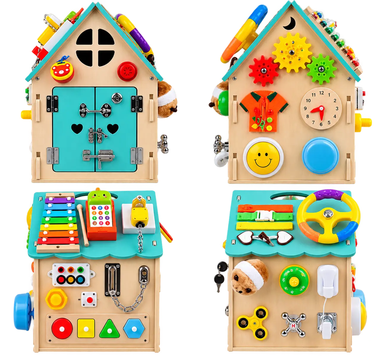 Montessori Busy House - Blue & Wood