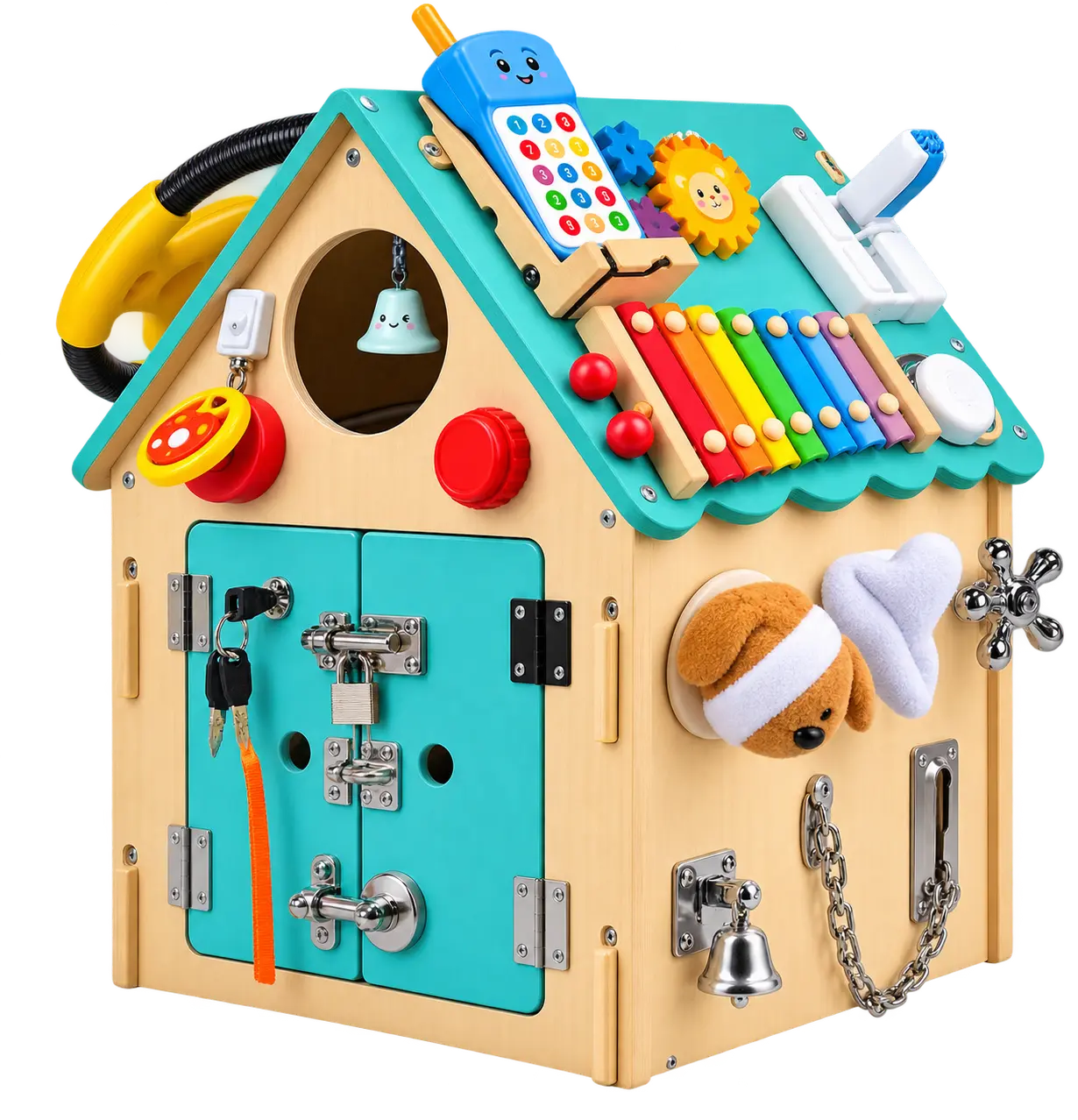 Montessori Busy House - Blue & Wood