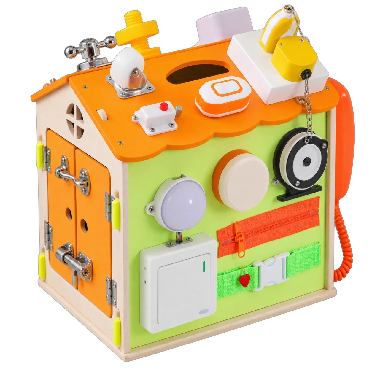 Montessori Busy House - Orange & Lime Green
