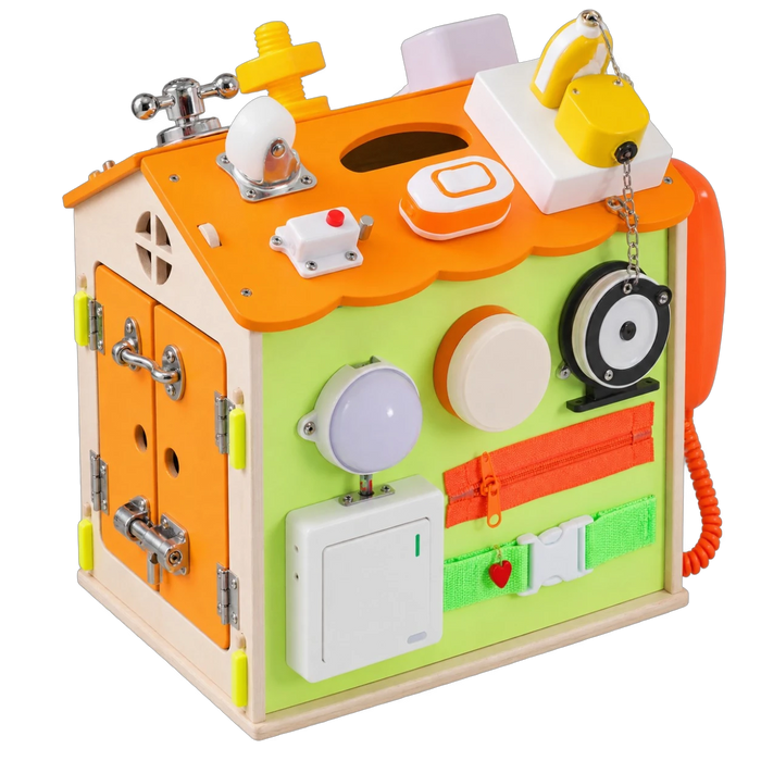 Montessori Busy House - Orange & Lime Green