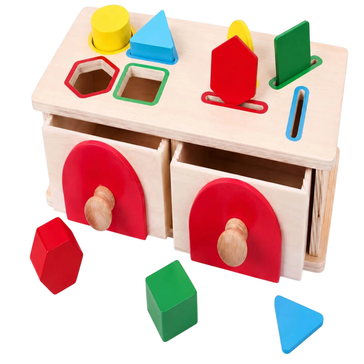 Montessori Wooden Shape Sorting Drawer Box
